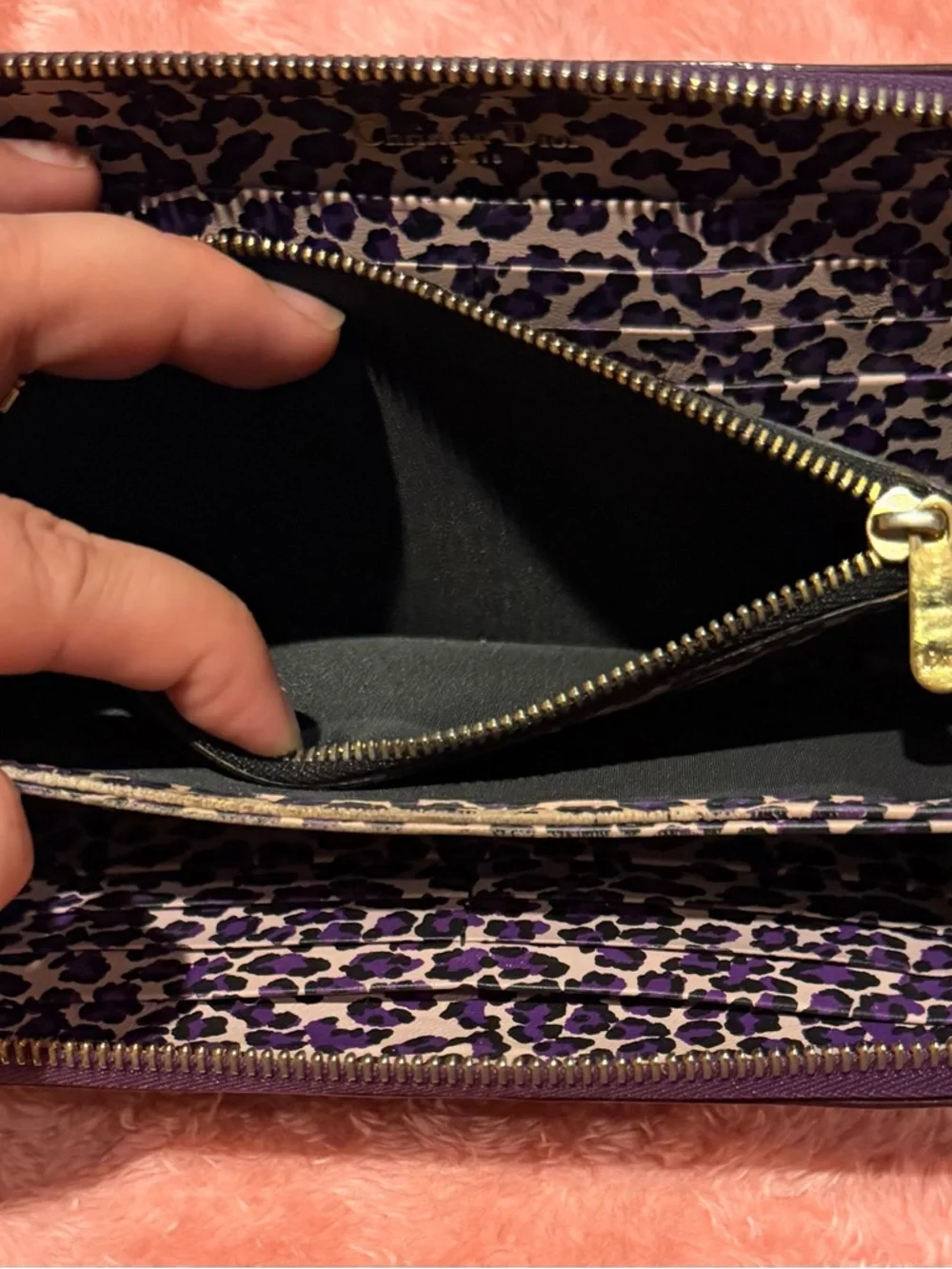 Authentic Dior Purple Patent Leather Trotter Long Zip Wallet.